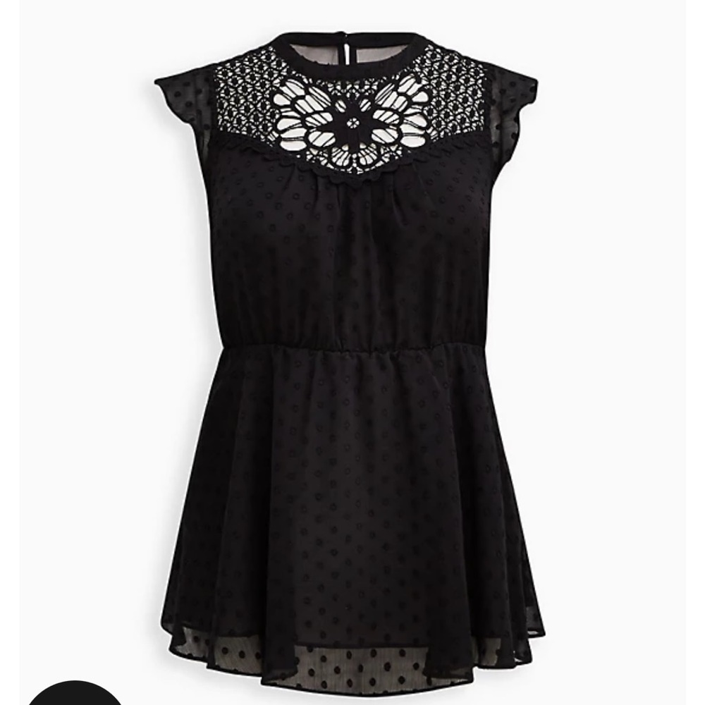 Torrid Clip Dot Chiffon Black Peplum Tunic - Picture 5 of 5